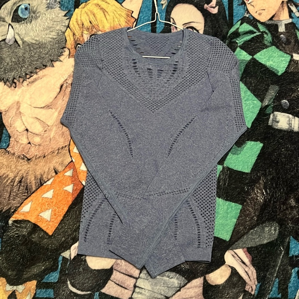 Alo Yoga Blue Open Weave Long Sleeve Activewear Shirt 13" P2P 4/6